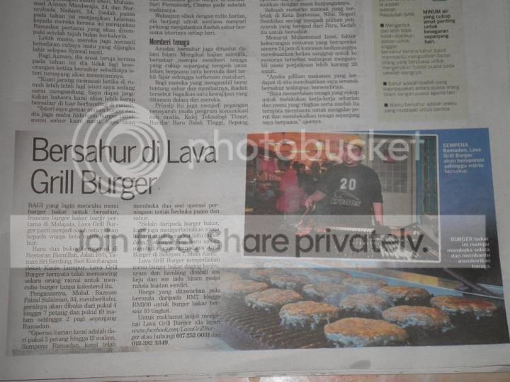"BURGER BAKAR BANJIR PERTAMA MALAYSIA" Jenama LAVA GRILL 